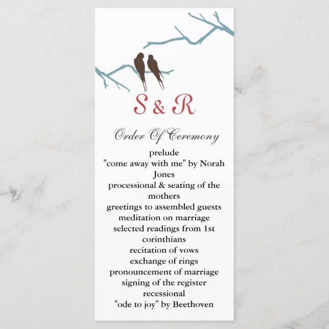 mocha lovebirds Wedding program Programme (Front)