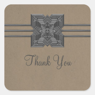 Mocha Medallion Border Thank You Stickers