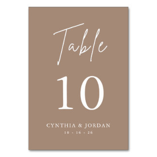 Mocha Modern Minimalist Script Photo Wedding Table Number