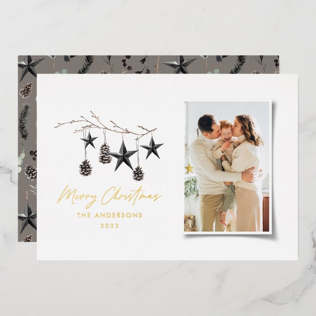 mocha modern scandi elegant script Christmas photo (Front/Back)