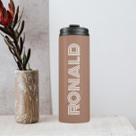 Mocha Modern Typography Personalised Thermal Tumbler<br><div class="desc">Keep hot beverages hot and cold beverages cold with this trendy,  insulated thermal tumbler that is a trendy mocha brown colour along with name printed in white,  modern  typography. Edit your thermal tumbler and replace name with desired name. Perfect for a birthday gift,  wedding groomsman gift,  etc.</div>