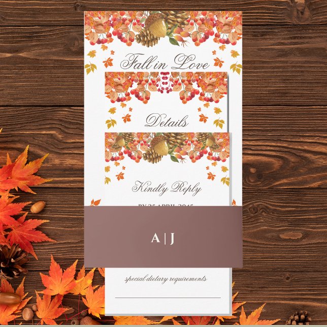 Mocha Monogram Autumn Wedding  Invitation Belly Band (Creator Uploaded)
