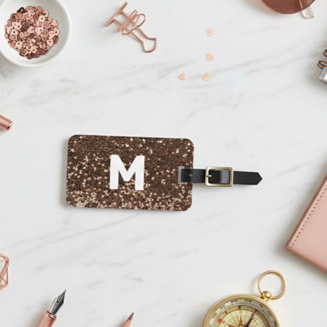 Mocha Monogram Glitter Look  Personalised  Luggage Tag (Creator Uploaded)
