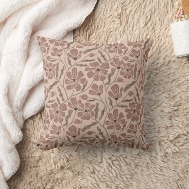 Mocha Mousse Abstract Flower Pattern Cushion (Blanket)