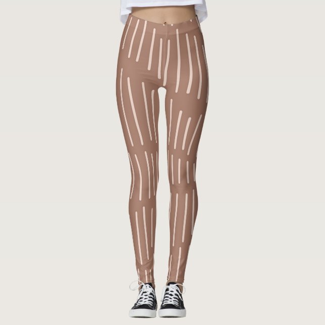 Mocha Mousse Abstract Hand-Drawn Doodle Line (4) Leggings (Front)