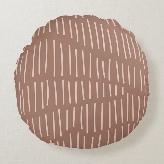 Mocha Mousse Abstract Hand-Drawn Doodle Line (4) Round Cushion (Front)