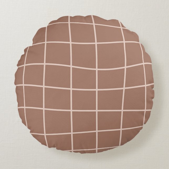 Mocha Mousse Abstract Hand-Drawn Doodle Line (6) Round Cushion (Front)