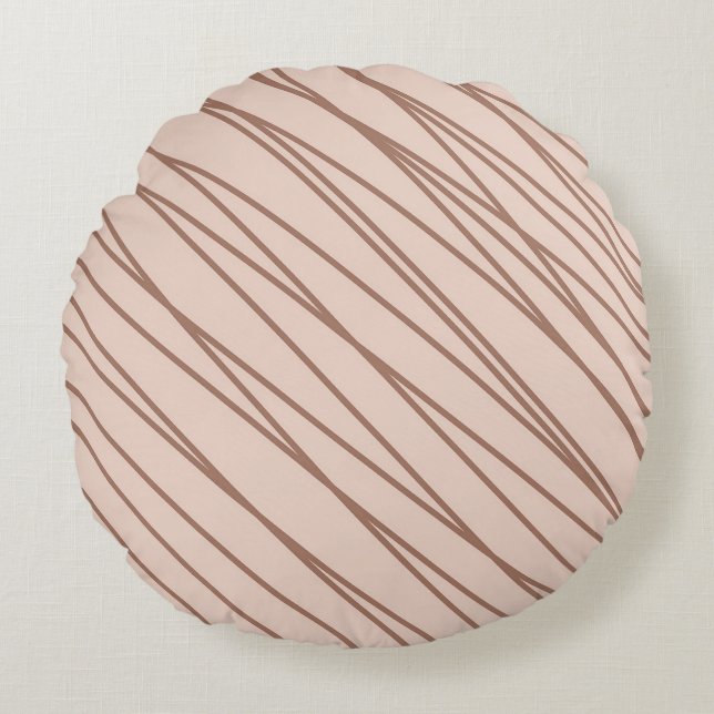 Mocha Mousse Abstract Hand-Drawn Doodle Line Round Cushion (Front)