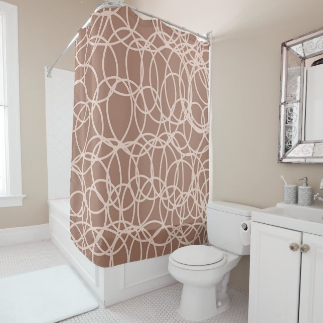 Mocha Mousse Abstract Hand-Drawn Doodles (2) Shower Curtain (In Situ)