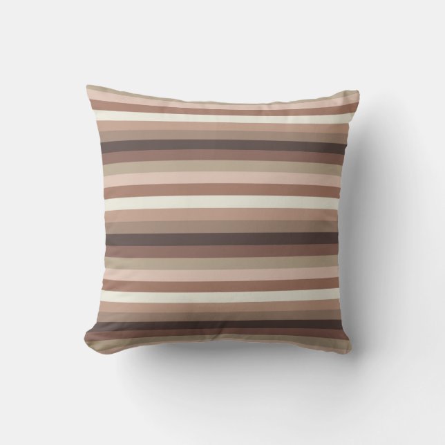 Mocha Mousse and Accents Horizontal Stripe Pattern Cushion (Front)