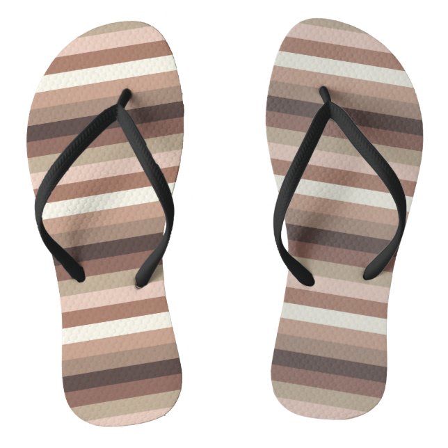 Mocha Mousse and Accents Horizontal Stripe Pattern Jandals (Footbed)