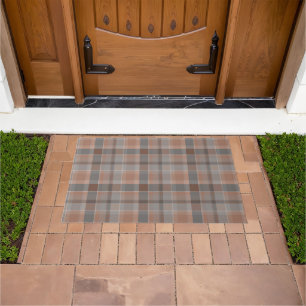 Mocha mousse and grey chequered doormat