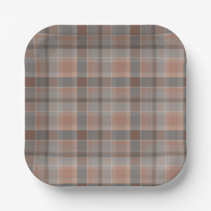 Mocha mousse and grey chequered paper plate