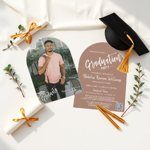 Mocha Mousse Arch Photo Graduation Invite