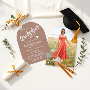 Mocha Mousse Arch Photo Graduation Party Invitation