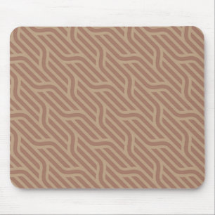 Mocha Mousse Brown Buffed Beige Wavy Line Pattern Mouse Pad