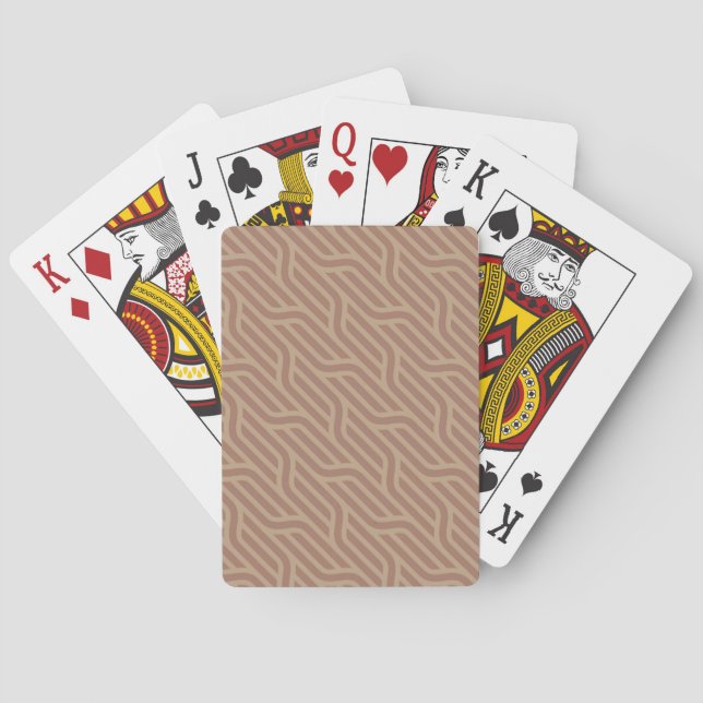 Mocha Mousse Brown Buffed Beige Wavy Line Pattern Playing Cards (Back)