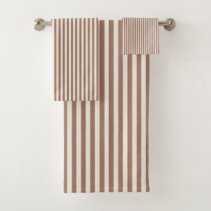 Mocha Mousse Cannoli Cream Vertical Stripe Pattern Bath Towel Set