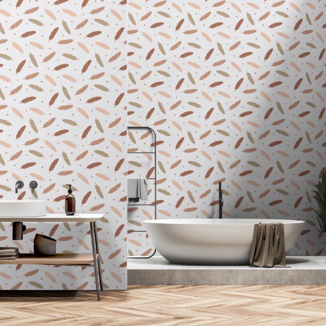 Mocha Mousse Feathers Wallpaper (Bathroom)