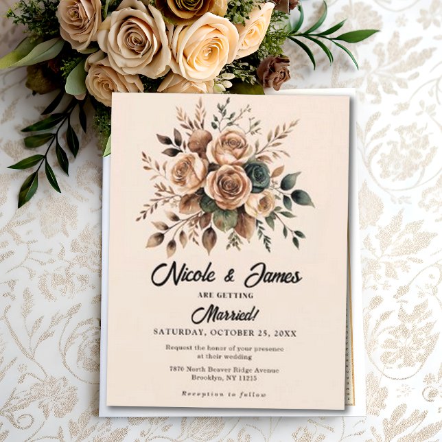 Mocha Mousse Floral Design Beige Wedding Invitation (Creator Uploaded)