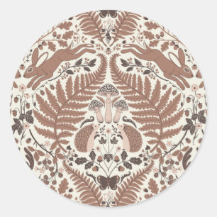 Mocha mousse forest/Woodland animals and plants Classic Round Sticker