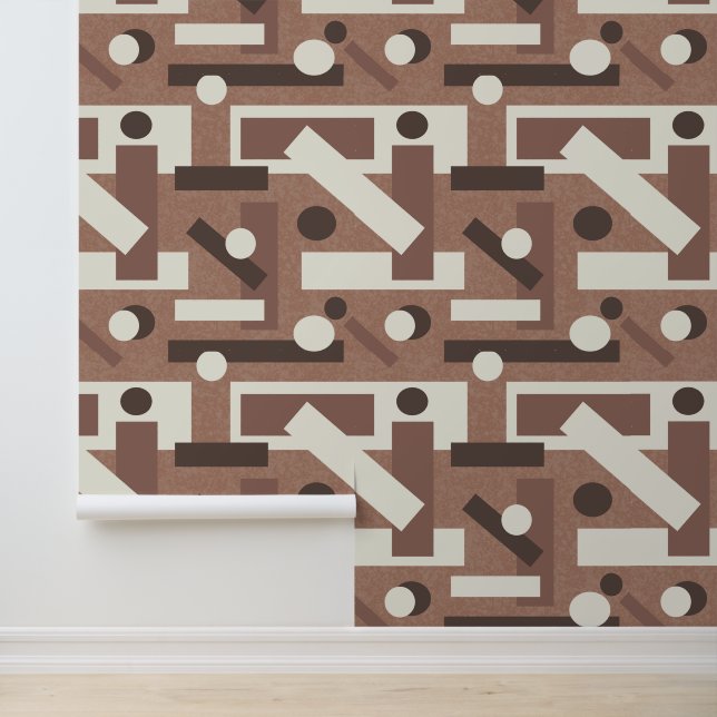 Mocha Mousse Geometric Mid Century Modern Art Wallpaper (Application)