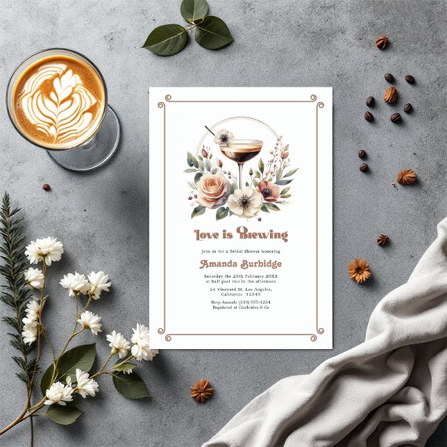 Mocha Mousse Love is Brewing Bridal Shower Invitation (Mocha Mousse Love is Brewing Bridal Shower Invitation)