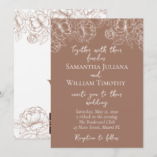 Mocha Mousse Modern Boho Floral Minimalist Wedding Invitation