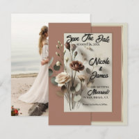 Mocha Mousse Modern Botanical Floral Save The Date