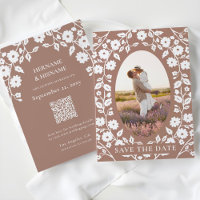 Mocha Mousse Photo QR Code Website Folk Floral