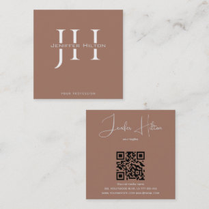 Mocha Mousse QR code minimalist monogram Square Business Card
