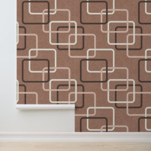 Mocha Mousse Retro Geometric Squares Midcentury Wallpaper