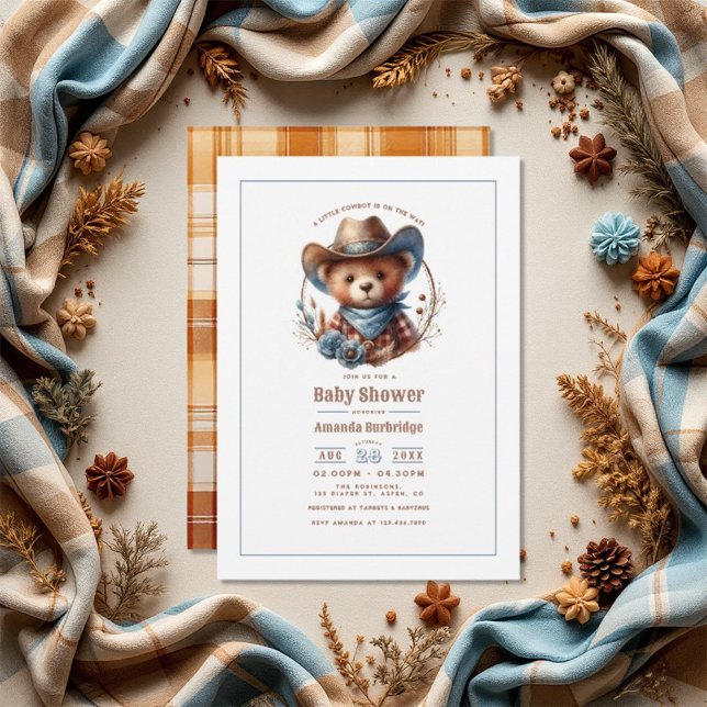 Mocha Mousse Rustic Little Cowboy Baby Shower Invitation (Mocha Mousse Rustic Little Cowboy Baby Shower Invitation)