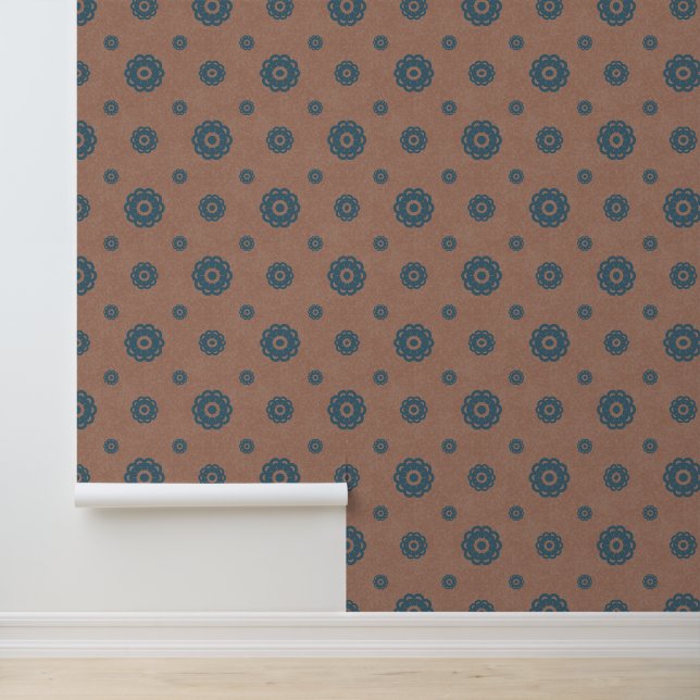 Mocha Mousse Teal Flowers Bohemian Texture Wallpaper (Application)