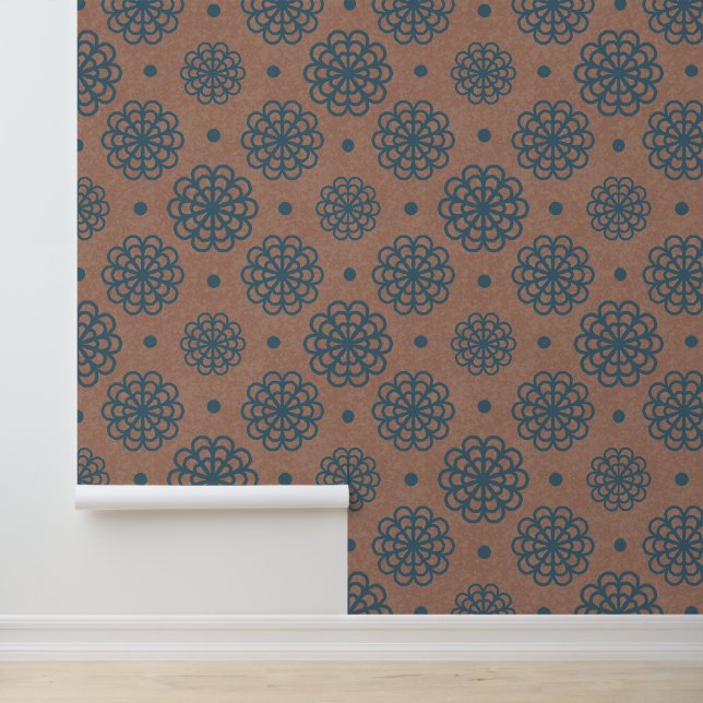 Mocha Mousse Teal Mandala Flowers Texture Wallpaper (Application)