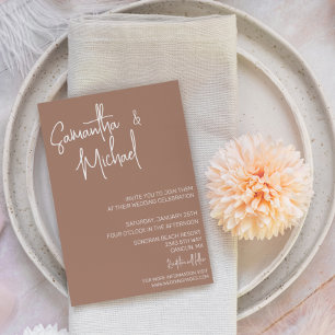 Mocha Mousse Trendy Simple Minimalistic Wedding  Invitation