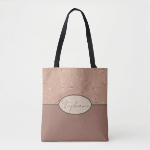 Mocha mousse vintage grunge style floral tote bag