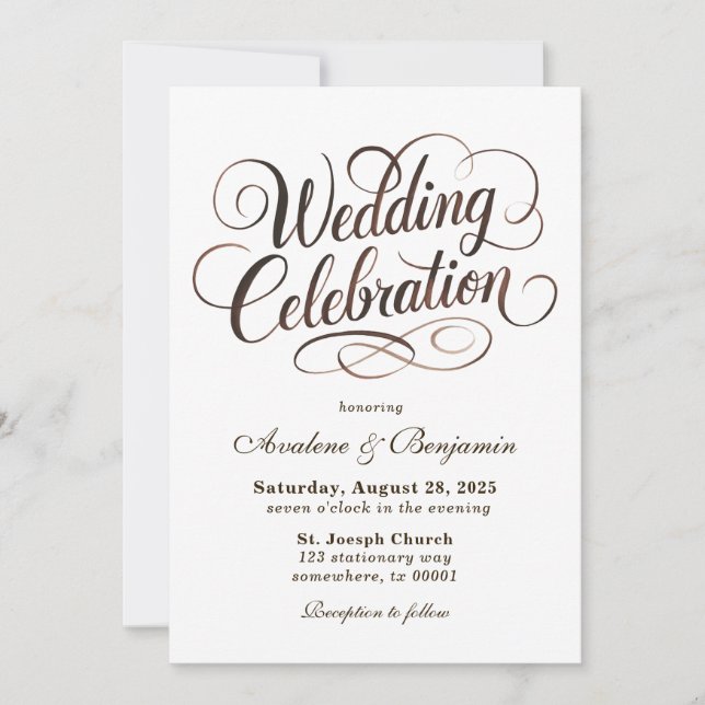 Mocha Mousse Watercolor Calligraphy Wedding Invitation (Front)