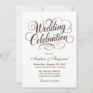 Mocha Mousse Watercolor Calligraphy Wedding Invitation