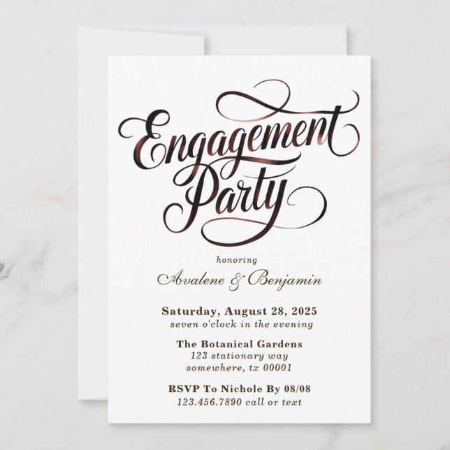 Mocha Mousse Watercolor Writing Engagement Party  Invitation (Front)