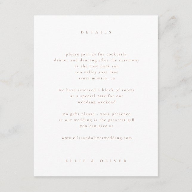 Mocha Mousse & White Boho Photo Wedding Modern Enclosure Card (Front)