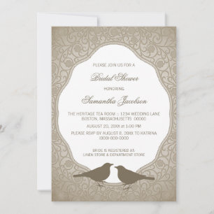 Mocha Nouveau Floral Frame Bridal Shower Invite
