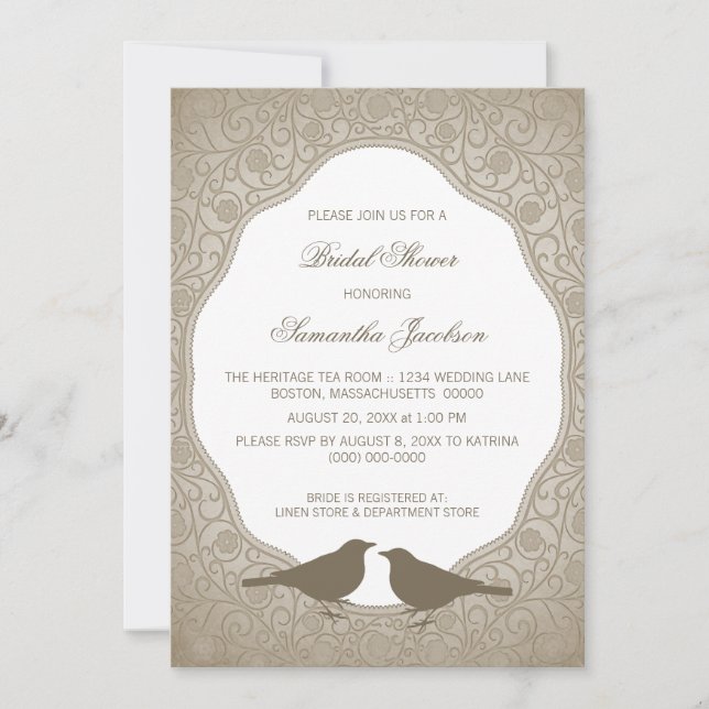 Mocha Nouveau Floral Frame Bridal Shower Invite (Front)