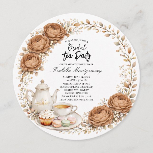 Mocha Palette Tea Party Bridal Shower Invitation (Front)