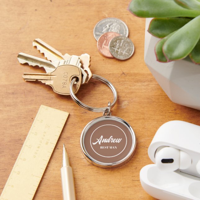 Mocha Personalised Wedding Best Man Key Ring (Desk)