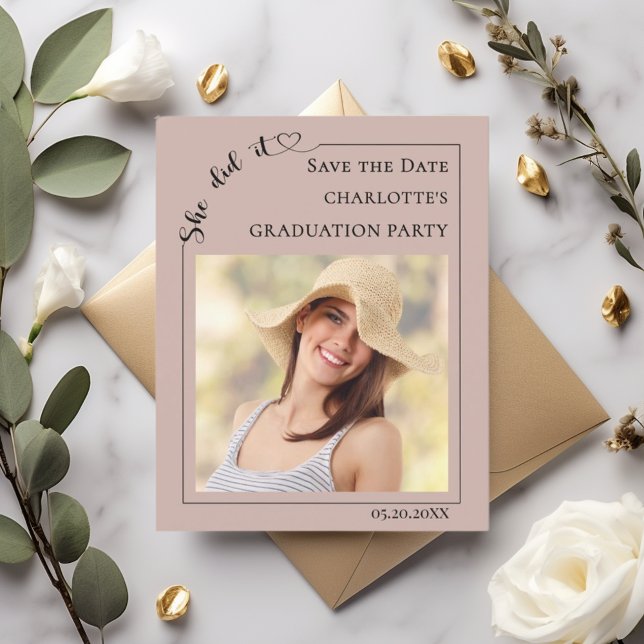 Mocha Photo Graduation Party Save the Date Card (Creator Uploaded)