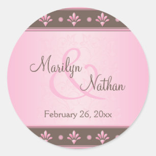 Mocha Pink Floral Monogrammed 1.5" Round Sticker