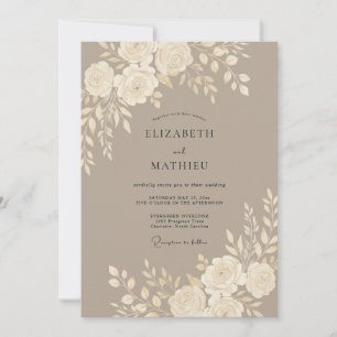 Mocha Polished Floral Wedding Invitation
