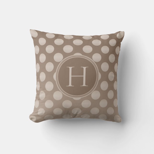 Mocha Polka Dots Gradient Custom Monogram Cushion (Front)