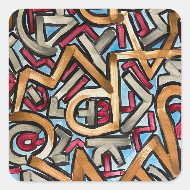 Mocha Red Gray Geometric-Abstract Art Square Sticker (Front)